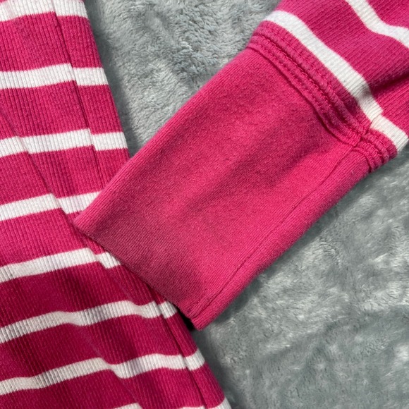 Aeropostale Striped V-Neck Long Sleeve Women S Pink White Ribbed Stretch - Picture 6 of 10